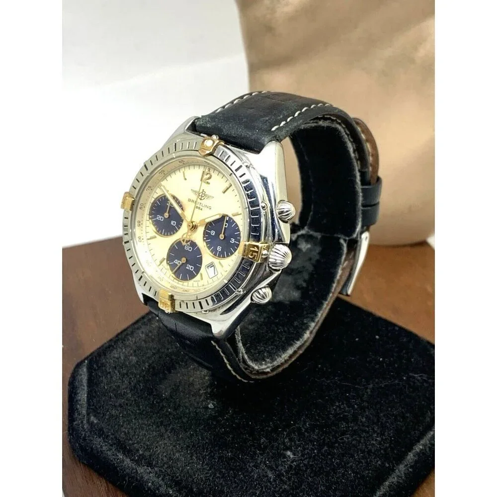 Breitling Unisex Watch B55046 Swiss Quartz Chronograph Black Leather Strap 36mm